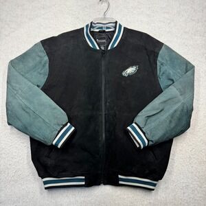 Vintage Philadelphia Eagles Leather Jacket Black Green Football NFL Y2K Men's L